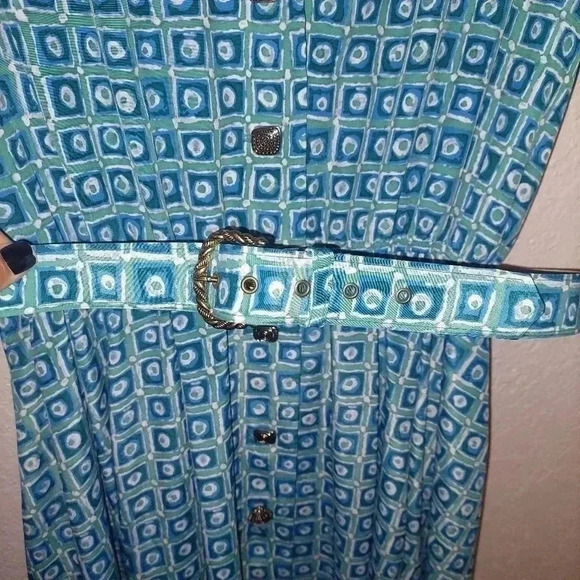 Vintage Leslie Fay Multicolor Print Cottagecore Dress Size 16 Belt Short Sleeve - Picture 5 of 9